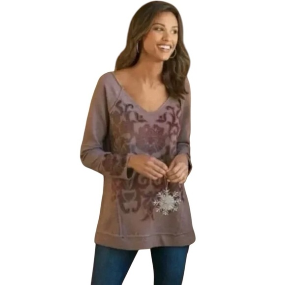 Soft Surroundings Women S Embroidered Pullover V Neck velvet applique Sweater - Picture 3 of 11
